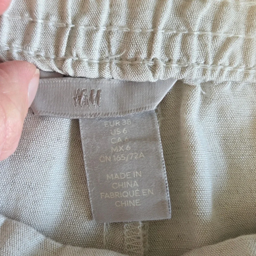 H&M Wide Leg Linen Pants Women Size 6 Beige Pleated High Waist Trousers Minimal